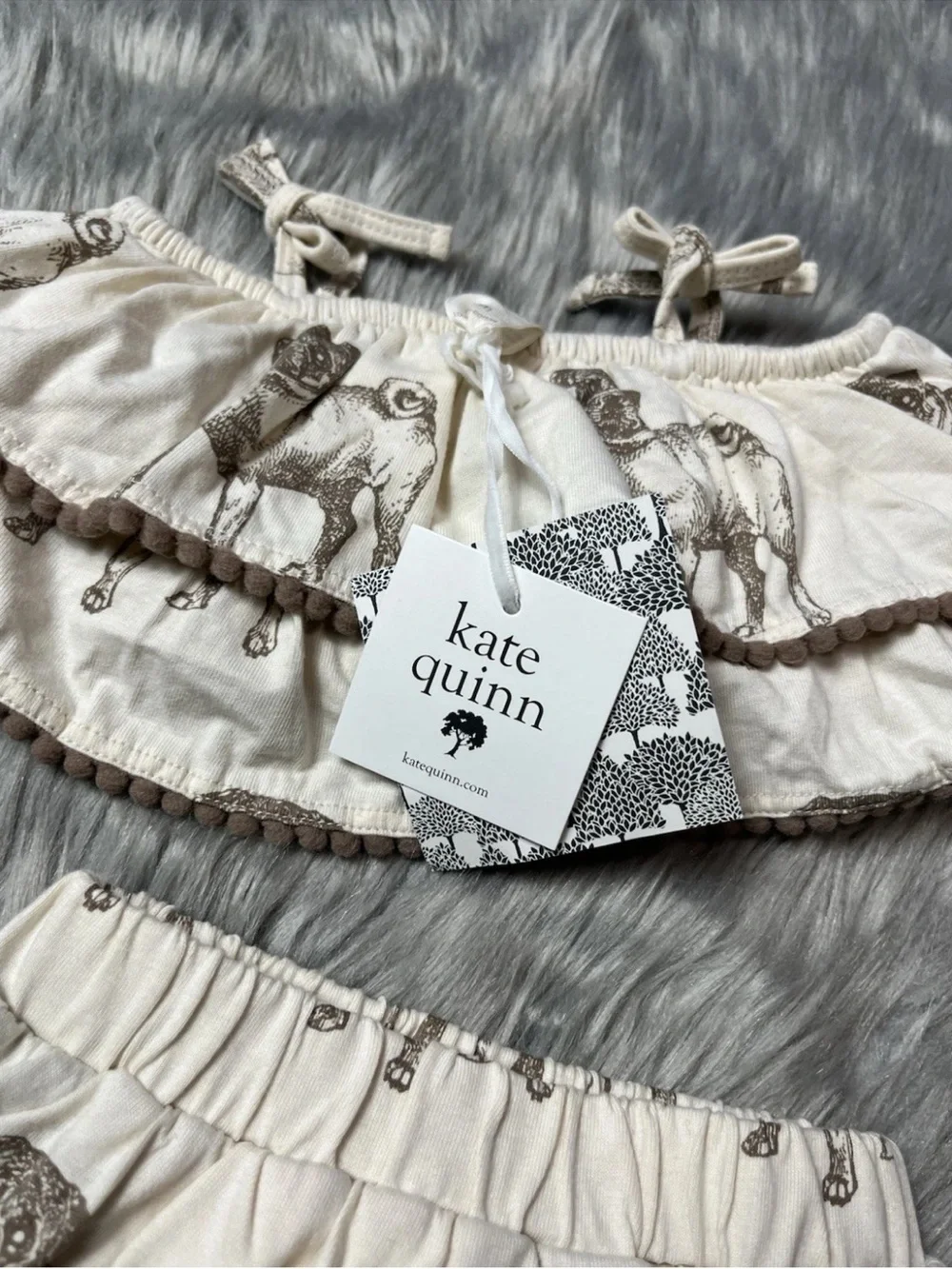 Kate Quinn Organic Cotton Baby Girls Pug Dog Ruffle 2 Piece Set 0-3M